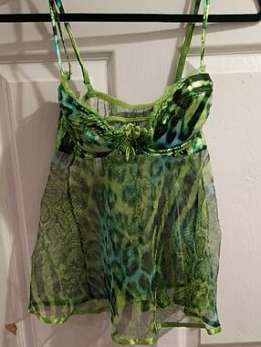 Shirley of Hollywood Green and Teal Animal Print Sheer Babydoll